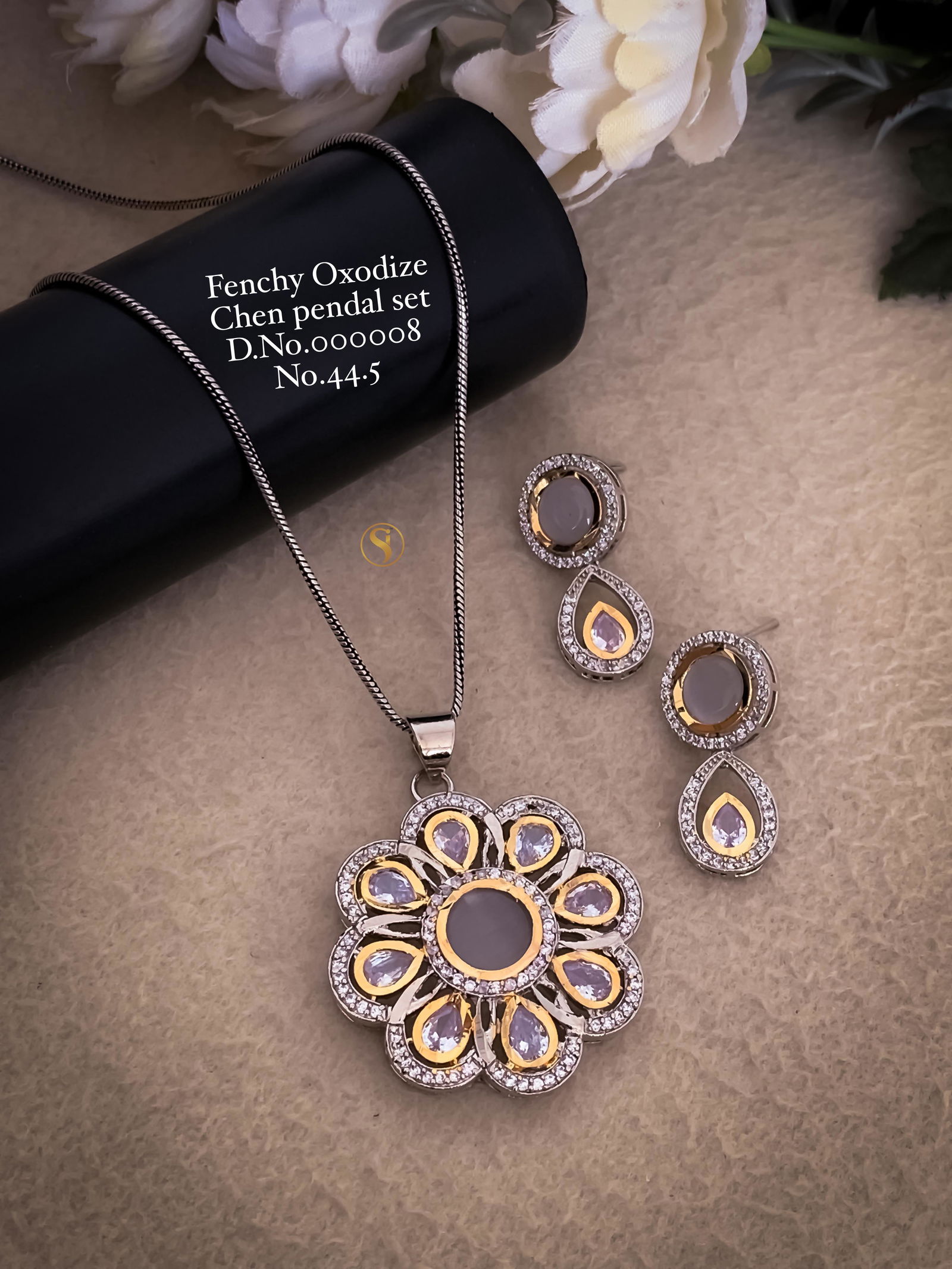 Fancy Designer Latest Oxodize Chain Pendant Set Wholesale Price In Surat
